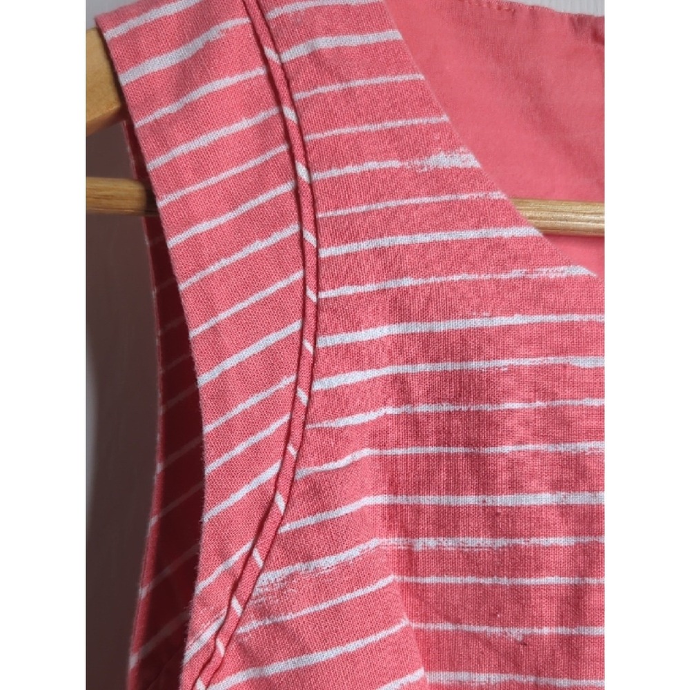 Gap Coral White Striped Linen Blend A-Line Dress Women's 6 Dress With Pockets - Picture 5 of 8